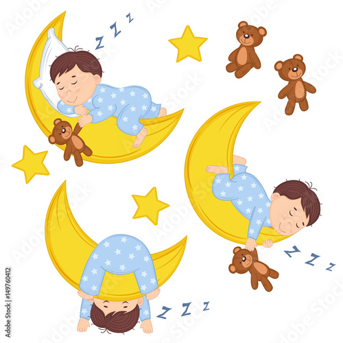 set of isolated boy on moon - vector illustration, eps