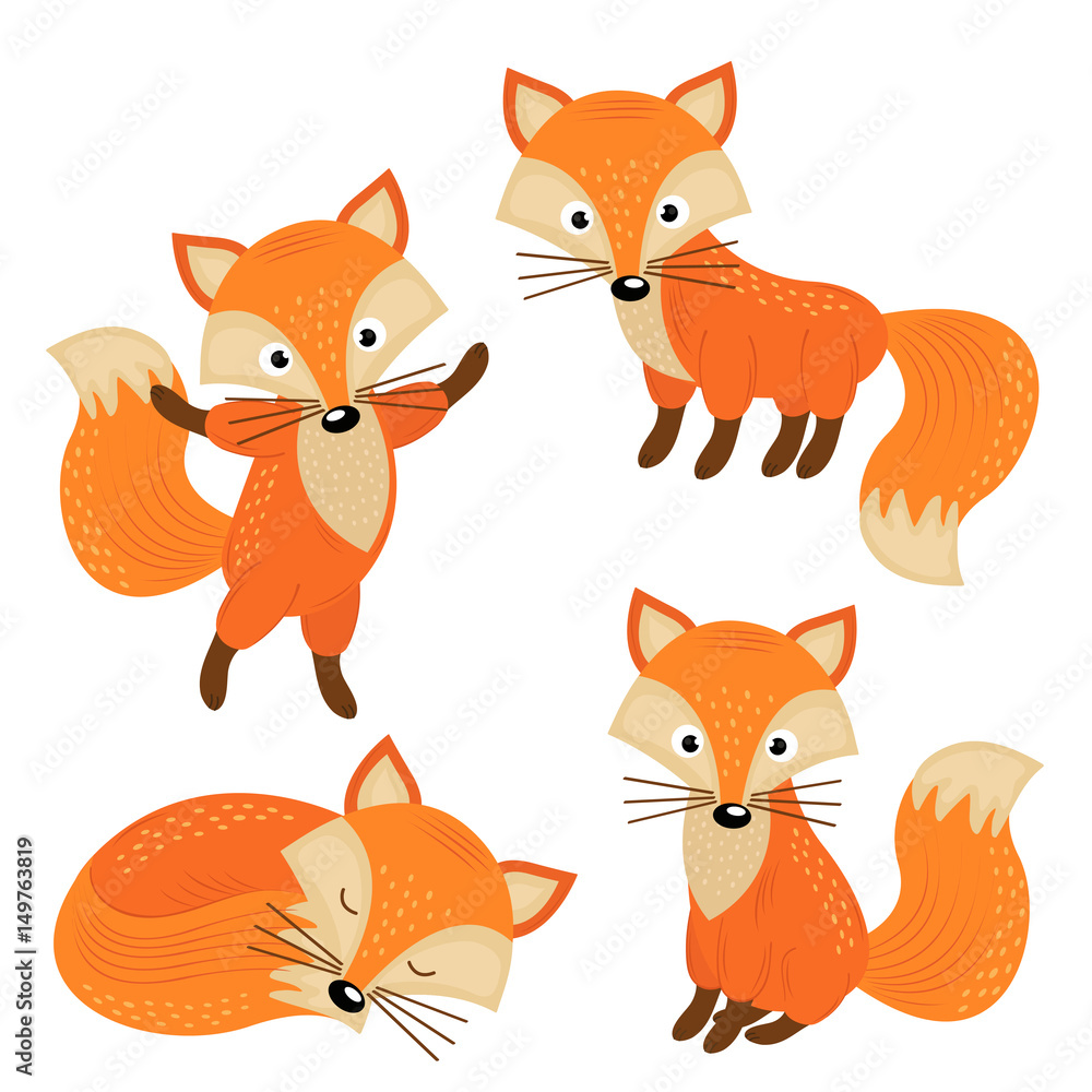 set of isolated cute foxes part 2  - vector illustration, eps
