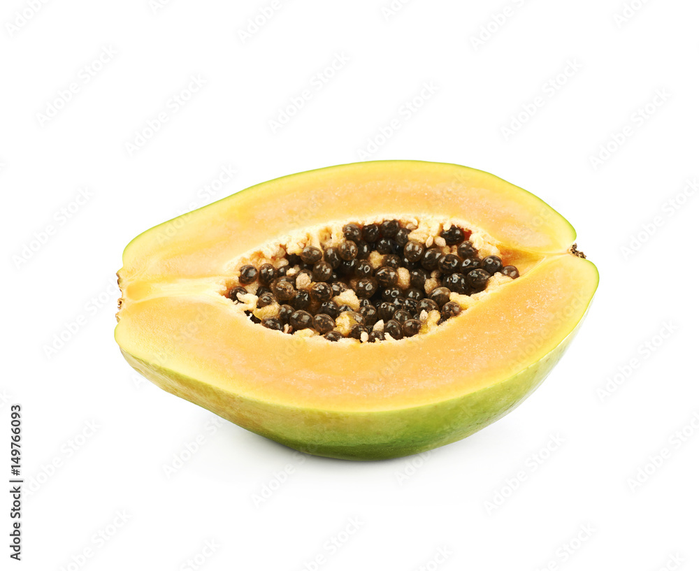 Sliced half of a papaya fruit isolated Sliced half of a papaya fruit isolated