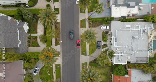 Aerial view of Beverly Hills road with palms, California