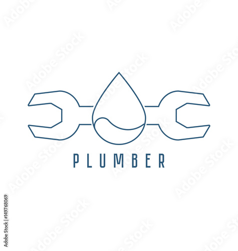 Modern line style logo for repair company or plumbing service. Vector line icon.