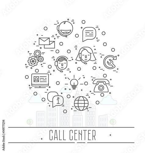 Support service icons set - vector thin line call center symbols or customer service logo elements. Call center.