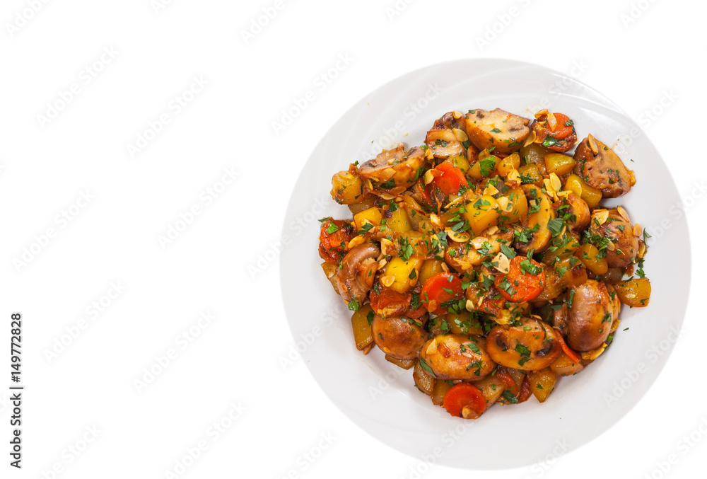 vegetables with mushrooms. top view. isolated on white vegetables with mushrooms. top view. isolated on white
