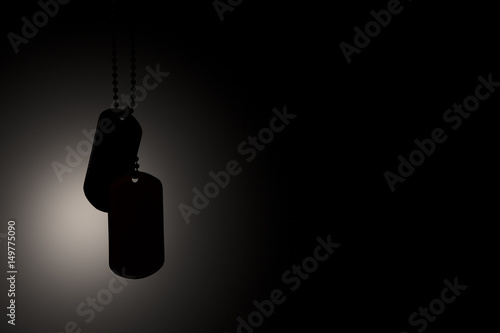 Military ID tags on a dark background
