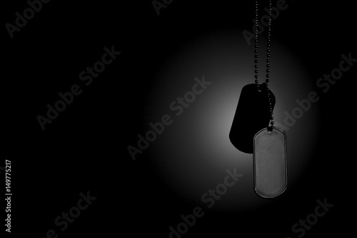 Military ID tags on a dark background