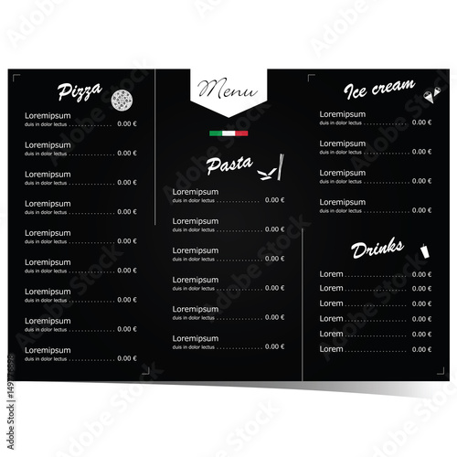 menu design for pizza and pasta on black