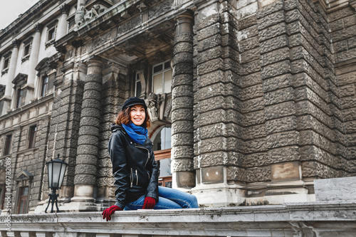 Photography Beautiful young woman walking in winter in Vienna, Austria