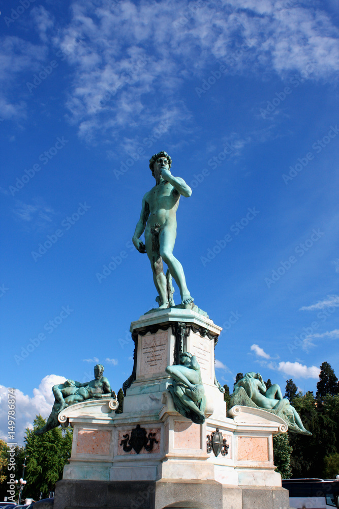 David Statue at Piazzale Michelangelo, built in 1869 and designed by architect Giuseppe Poggi on a hill just south of the historic center, on the left bank of the Arno river in Florence, Italy