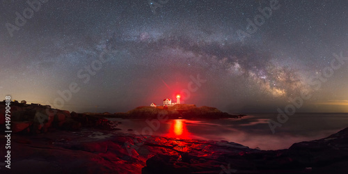 Milky Way Panorama over Nubble Lighthouse  photo