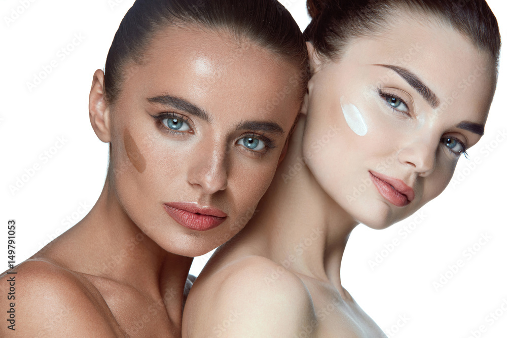Facial Care. Beautiful Women Faces With Fresh Natural Makeup Facial Care. Beautiful Women Faces With Fresh Natural Makeup