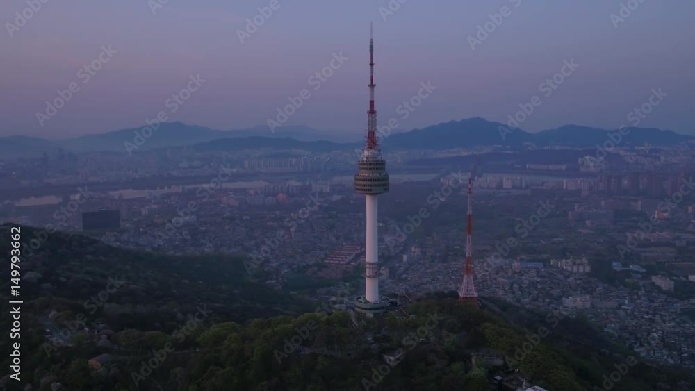 Aerial Korea Seoul April 2017 Seoul Tower Sunrise Aerial Korea Seoul April 2017 Seoul Tower Sunrise