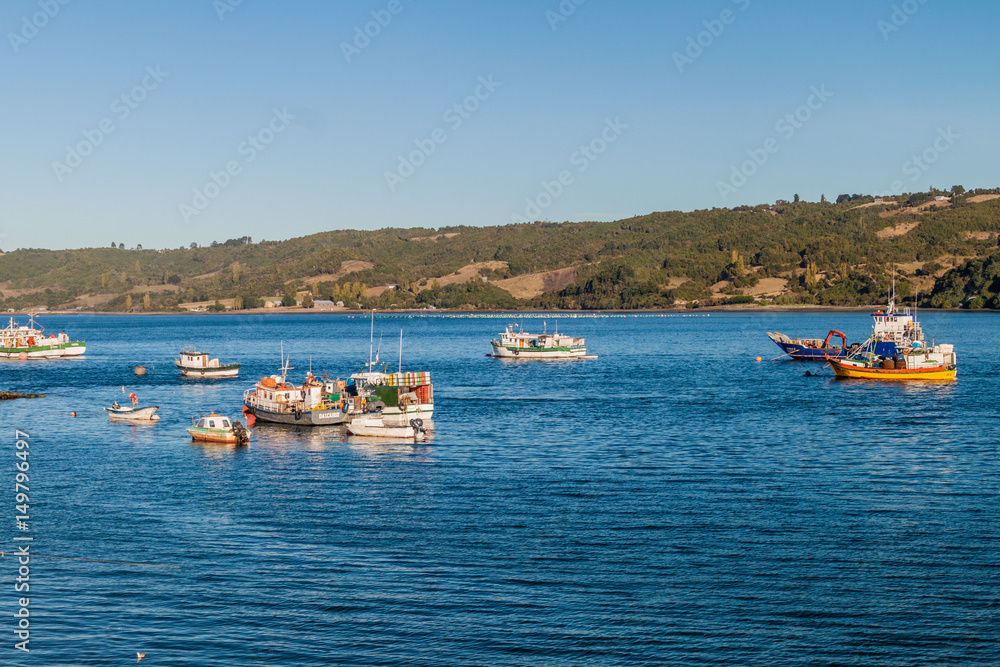  Fishing boats in Dalcahue village, Chiloe island, Chile