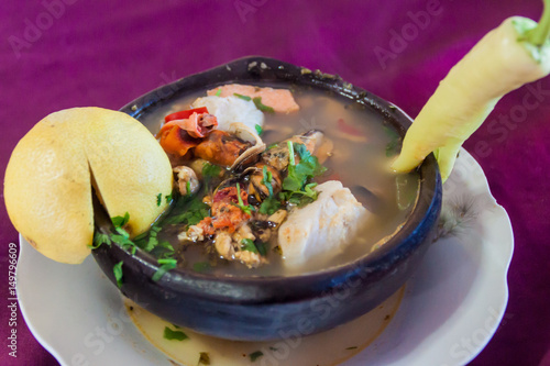 Paila marina, traditional Chilean seafood soup. photo