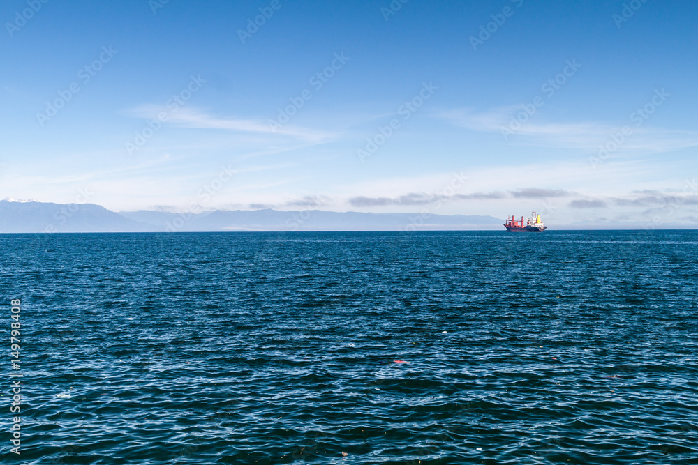 Cargo ship near Puerto Montt city, Chile