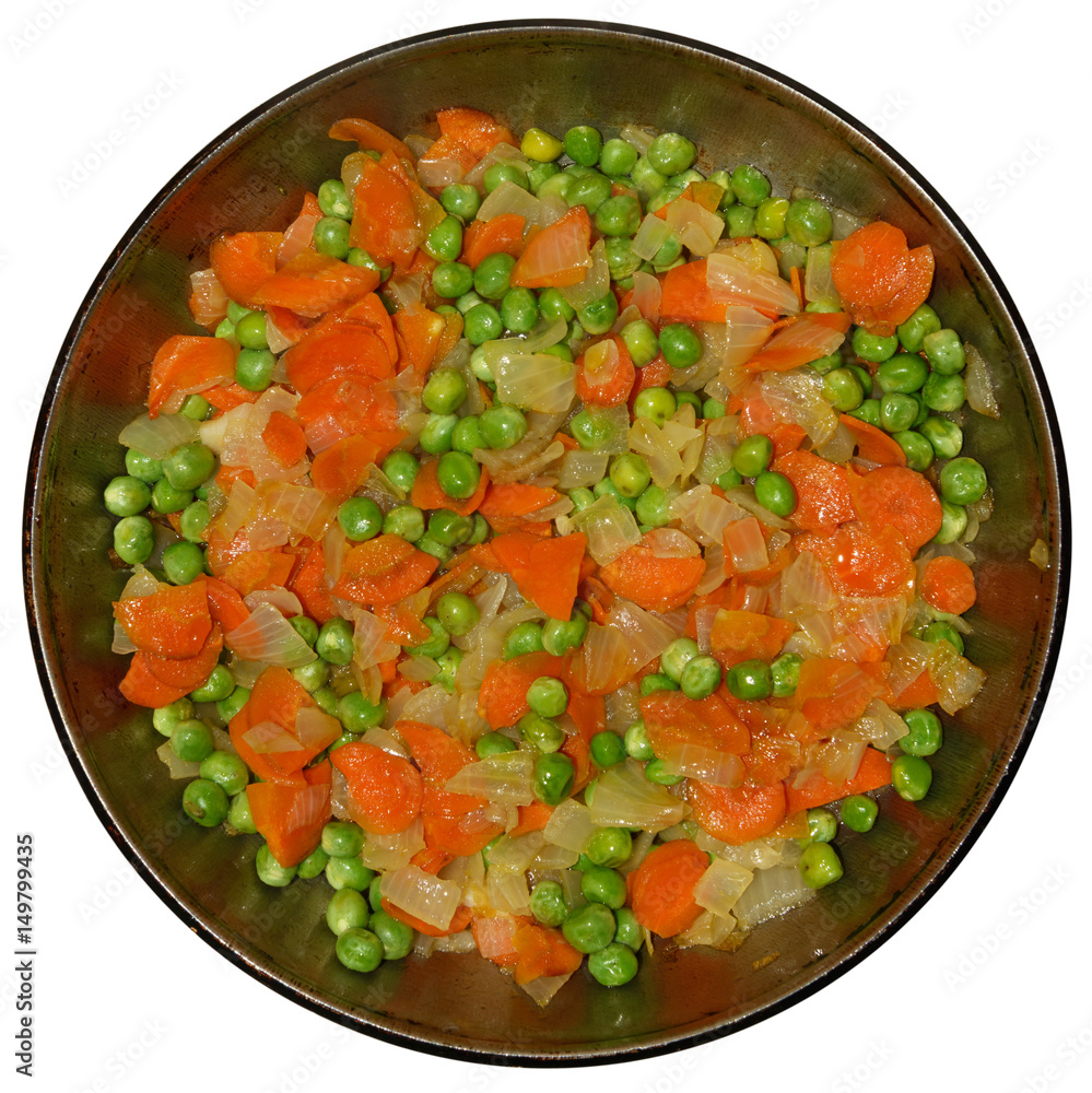 Close-up of sautéed vegetables that are on frying pan. Close-up of sautéed vegetables that are on frying pan.