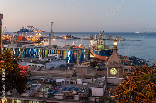 VALPARAISO, CHILE - MARCH 29, 2015: Evening view of a port in Valparaiso, Chile