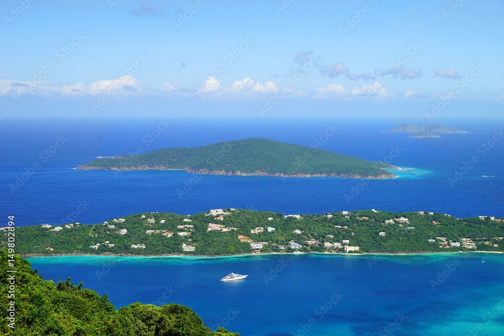 A view over Hans Lollik (USVI) Little and GreatTobago (BVI) islands from ST. Thomas vista point