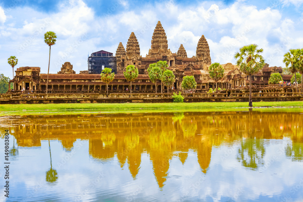 Angkor Wat temple reflected in the lake. Siem Reap, Cambodia