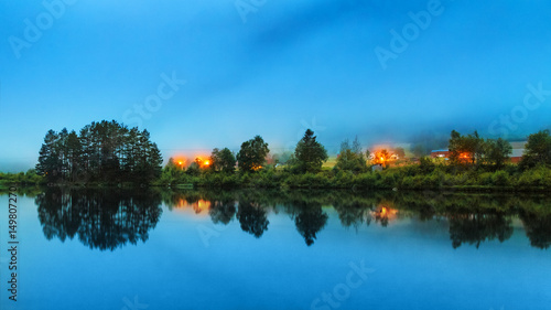 Valle village on Otra river in Norway. Night scenery, summer season when night is not deep and evening gets to twilight all night long.