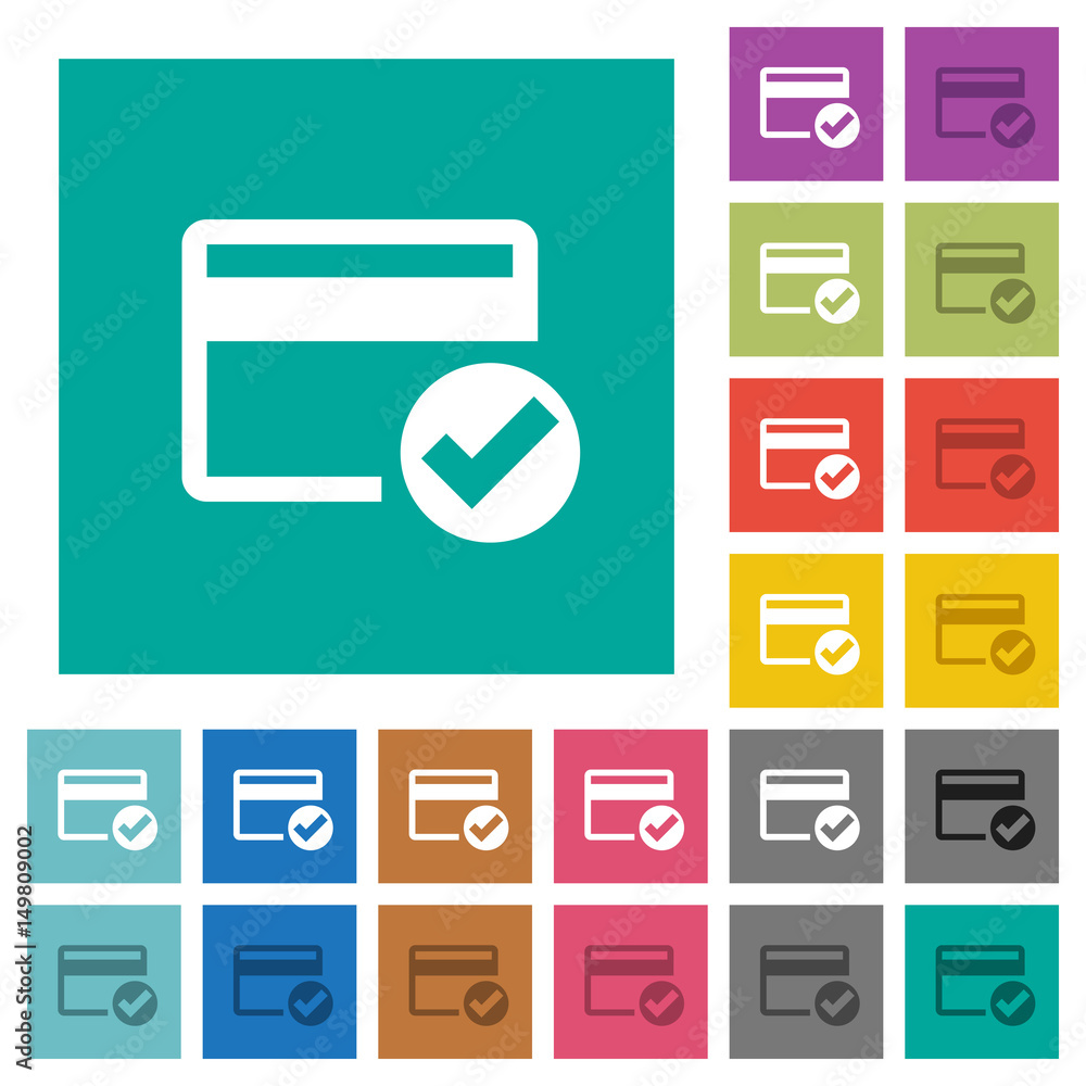 Credit card verified square flat multi colored icons Credit card verified square flat multi colored icons