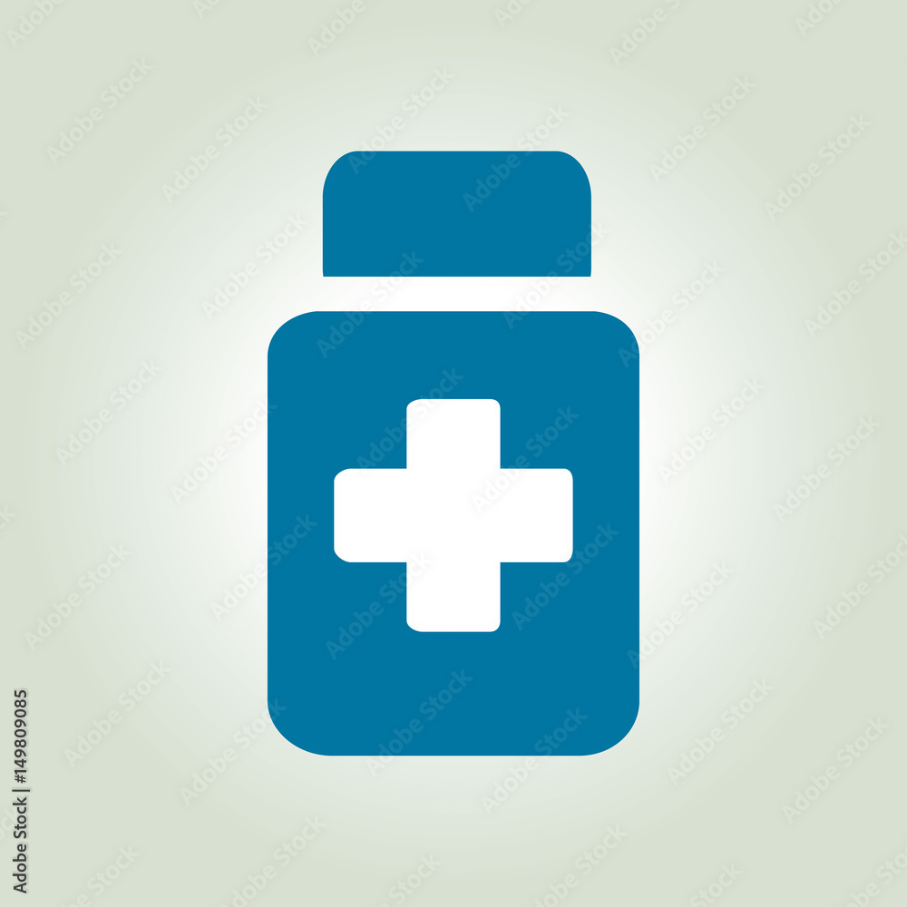 Drugs sign icon. Pack with pills. Flat design style. Drugs sign icon. Pack with pills. Flat design style.