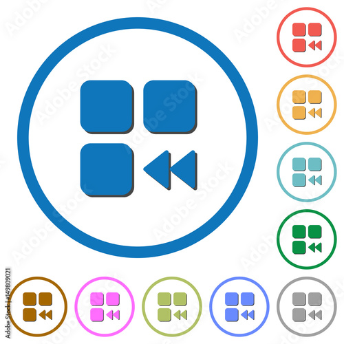 Component fast backward icons with shadows and outlines