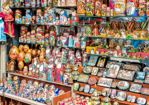 Shelf with russian national souvenirs. © EleSi