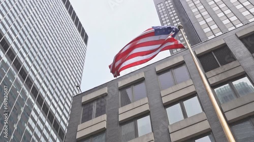 American flag against bright blue sky