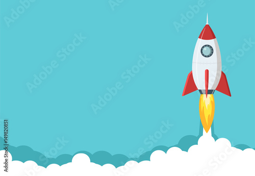 Rocket launch illustration. Business or project startup banner concept. Flat style illustration.