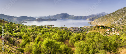 Fototapeta Naklejka Na Ścianę i Meble -  Panoramic view of Selimiye. Selimiye is a village in Marmaris District, Mugla Province, Turkey. It belongs to the municipality of Bozburun, in the Bozburun peninsula.