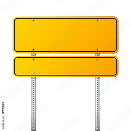 Road yellow traffic sign. Blank board with place for text.Mockup. Isolated information sign. Direction. Vector illustration.