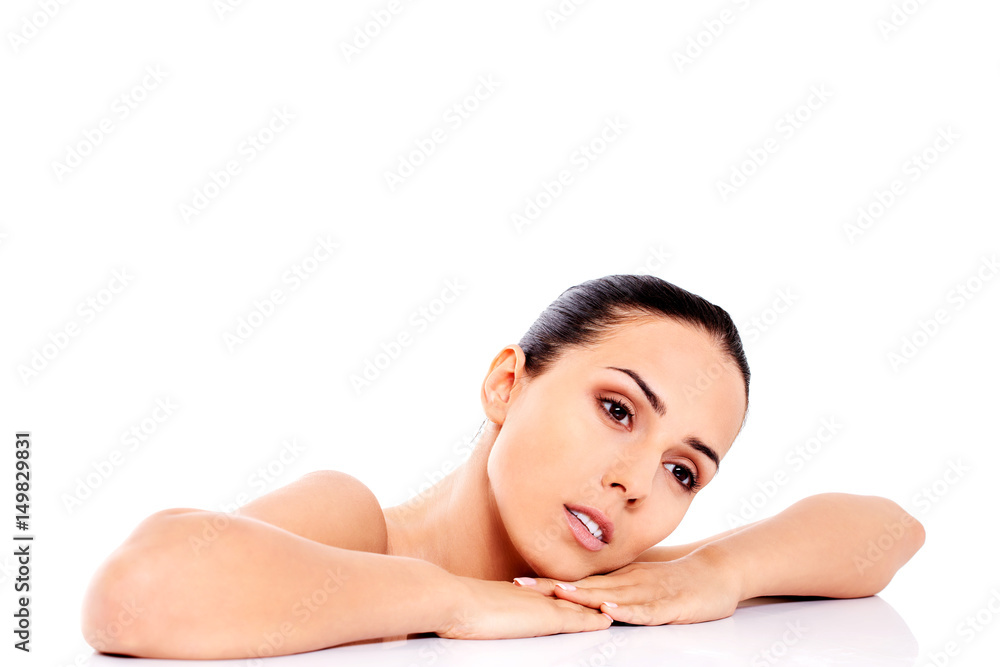 Beautiful nude woman isolated on white background. Beautiful nude woman isolated on white background.