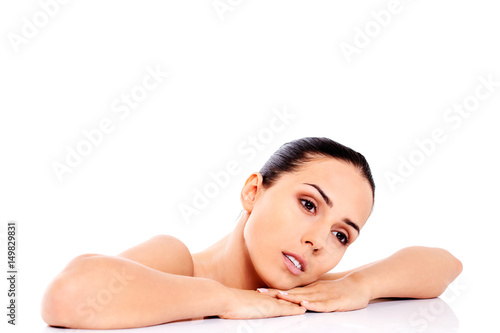 Beautiful nude woman isolated on white background.