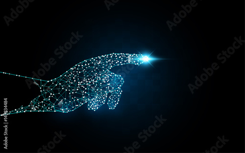 abstract hand touching digital sci fi hi tech innovation concept template background
