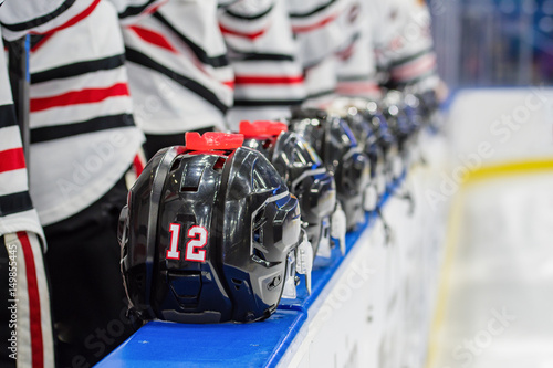 Hockey Team Lined up at bench during national anthem