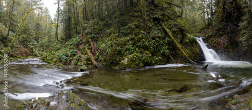 Panorama of Goldstream Park British Columbia Waterfall