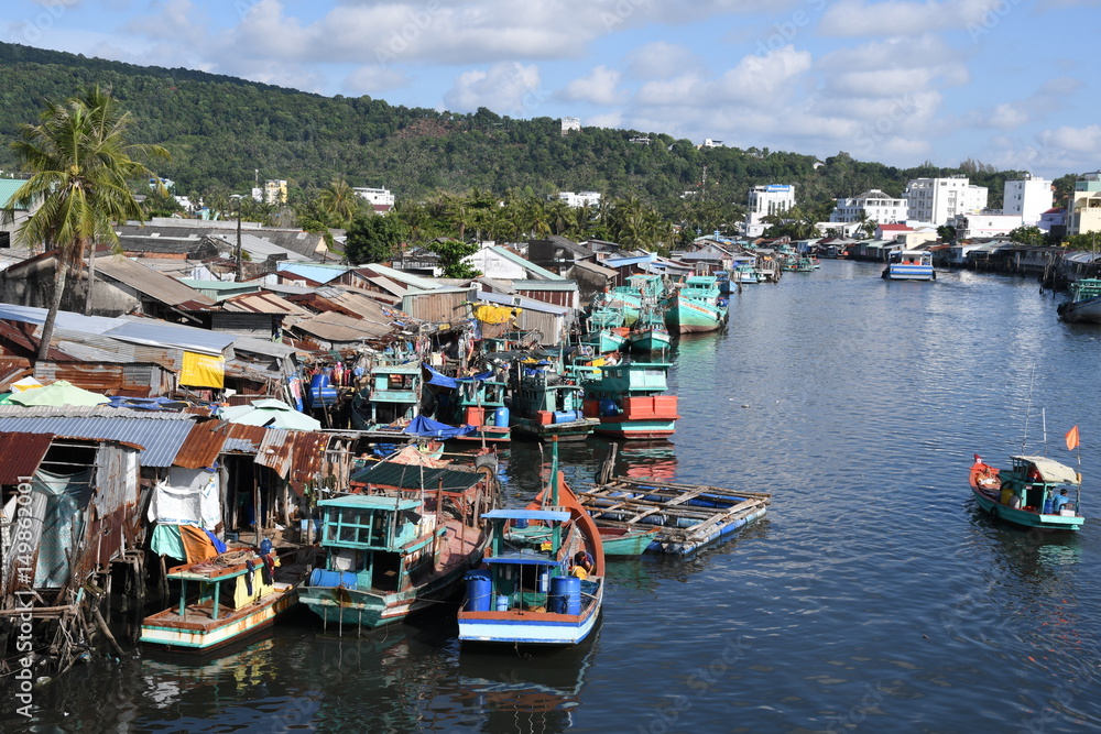fishing boats at a berth in Phu Quock island  Vietanam 