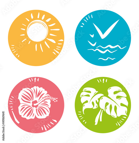 Four summer icons. Simple round symbols nature. Vector flat template.