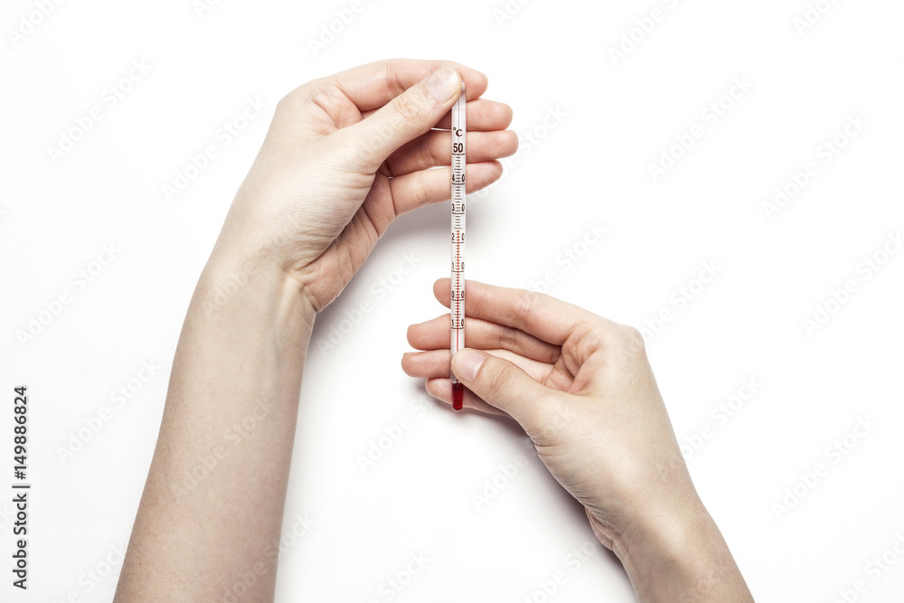 woman hand hold a card isolated white.