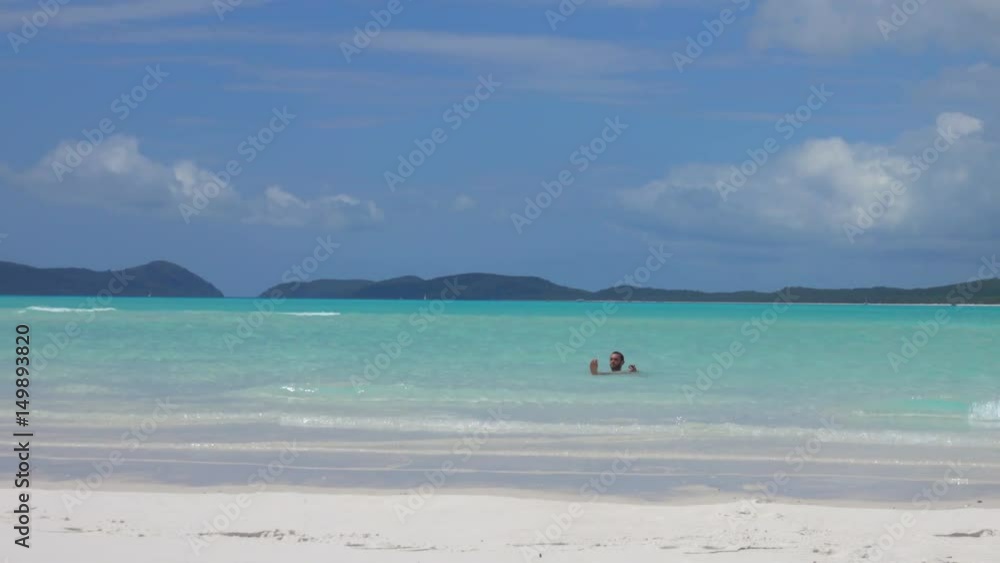Whitehaven Beach, Inlet Hill, Young Man in Water Whitehaven Beach, Inlet Hill, Young Man in Water