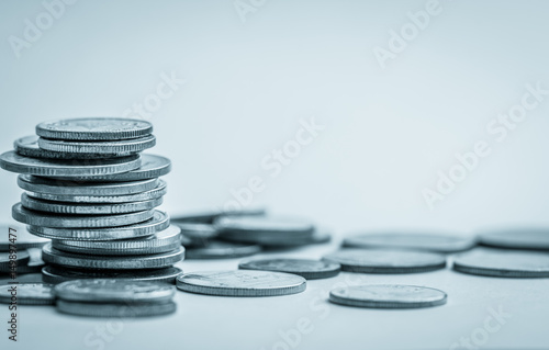 Stack of coins stock financial indices on currency exchange. Financial stock market in accounting market economy analysis. Digital stock exchange trade cost background. Economy financial cost concept;