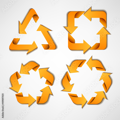 Yellow arrows with various curved shape, Suitable for recycle, ecological symbol, and other. Vector illustration