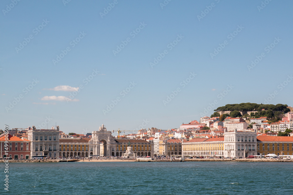 View of Lisbon from the Tagus River at sunny day 08 may 2017