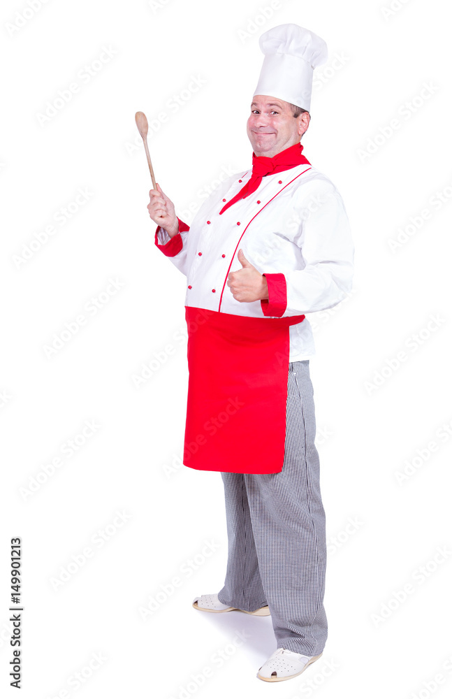 cheerful chef standing with gesture thumb up cheerful chef standing with gesture thumb up