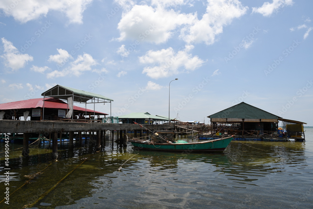 Pier restaurants and boat in Phu Quock Vietnam