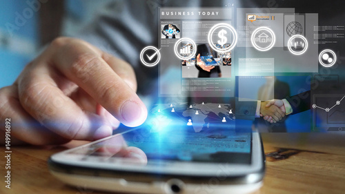 Wallpaper Mural Businessman working on virtual screen.business concept,technology Torontodigital.ca