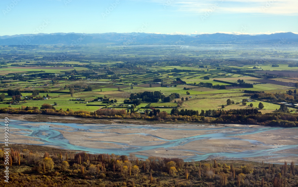 Canterbury Plains & Waimakariri River Aerial  Autumn morning, New Zealand