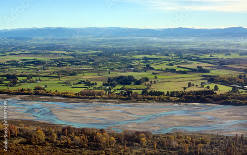 Canterbury Plains & Waimakariri River Aerial Autumn morning, New Zealand