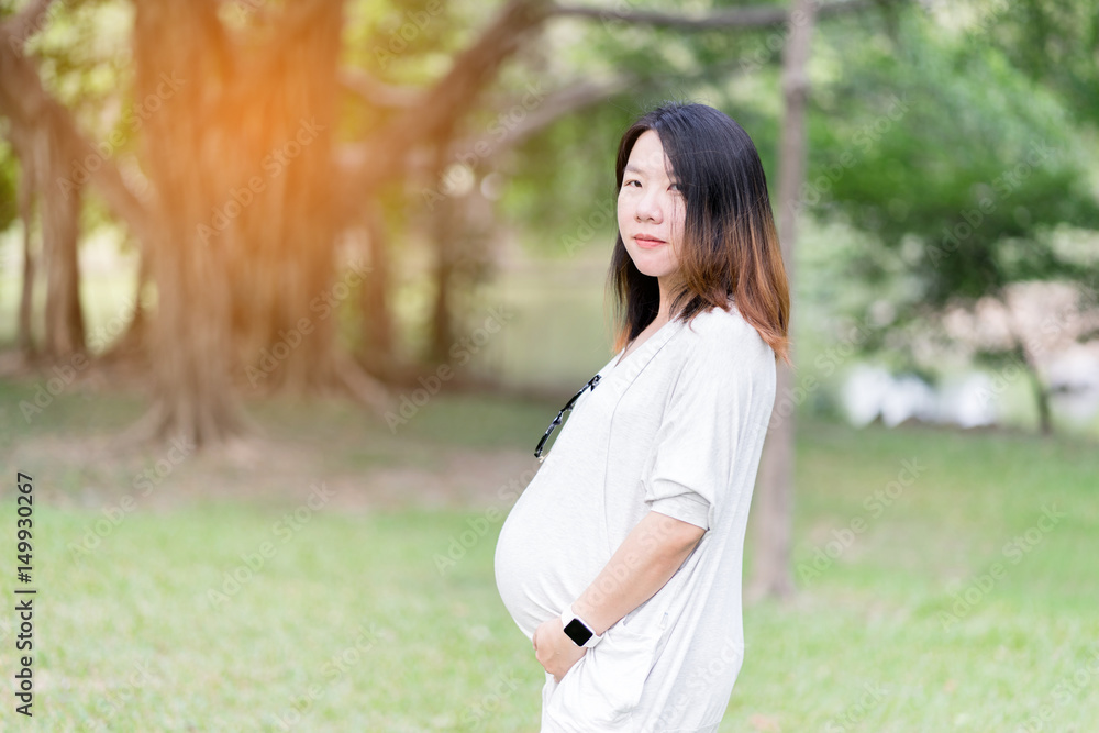 beautiful and happy pregnant asian woman in the garden beautiful and happy pregnant asian woman in the garden