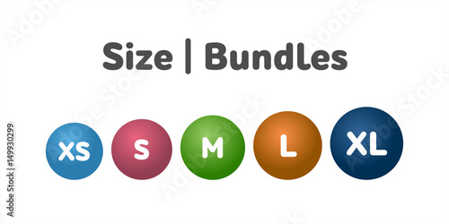 Different size bundles icons set. Literal measurement symbol vector illustration. Labels from extra small to extra large